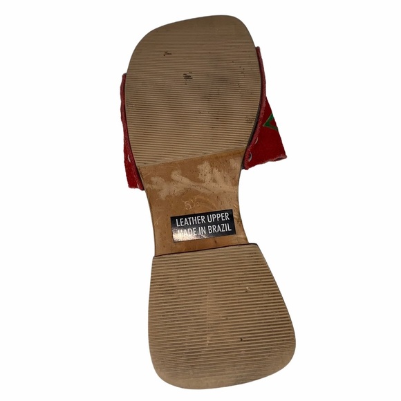 Unique 100% wood soles with suede strap heels red with flower detailing SZ 5.5 - Picture 5 of 8